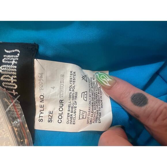 PRECIOUS FORMAL NWT BLUE JEWELED ONE SHOULDER GOWN WAIST JEWELED CUTOUT WOMENS 4 - Picture 16 of 16